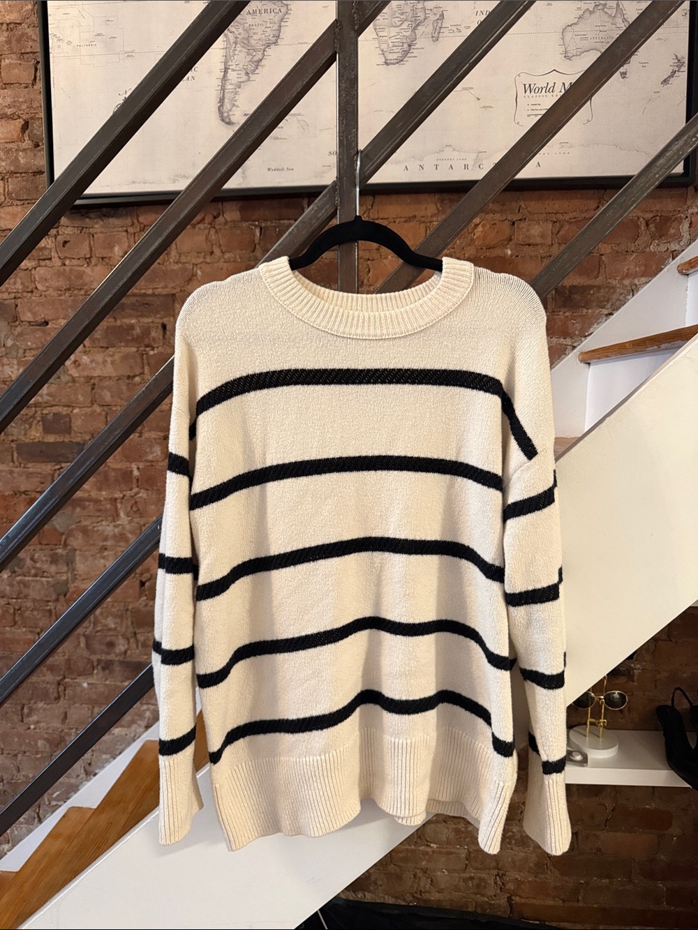 aerie Cream and Black Striped Knit Sweater